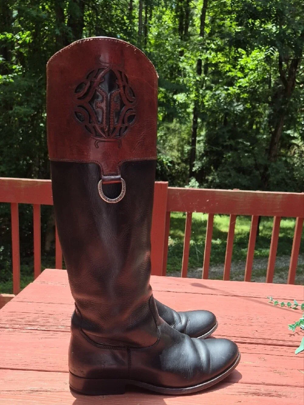 Frye Two-Tone Black and Brown Tall Leather Riding Boots 8.5